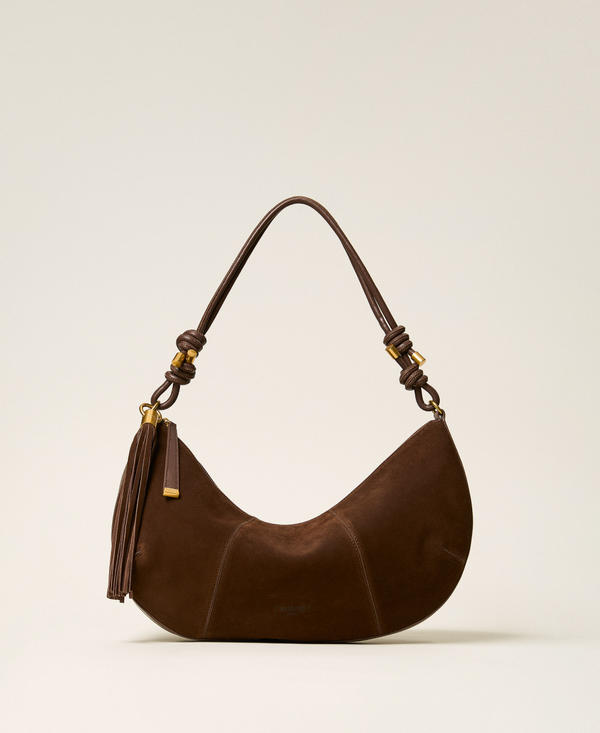 Hobo-Tasche aus Veloursleder mit Quaste