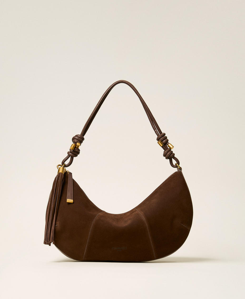 Hobo-Tasche aus Veloursleder mit Quaste "Dark Coffee"-Braun Frau 262TD8231_06095_01