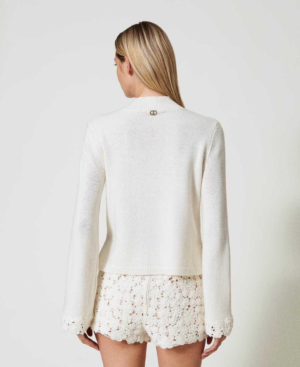 Wool blend turtleneck with embroidery White Snow Woman 242TT3421_00282_03