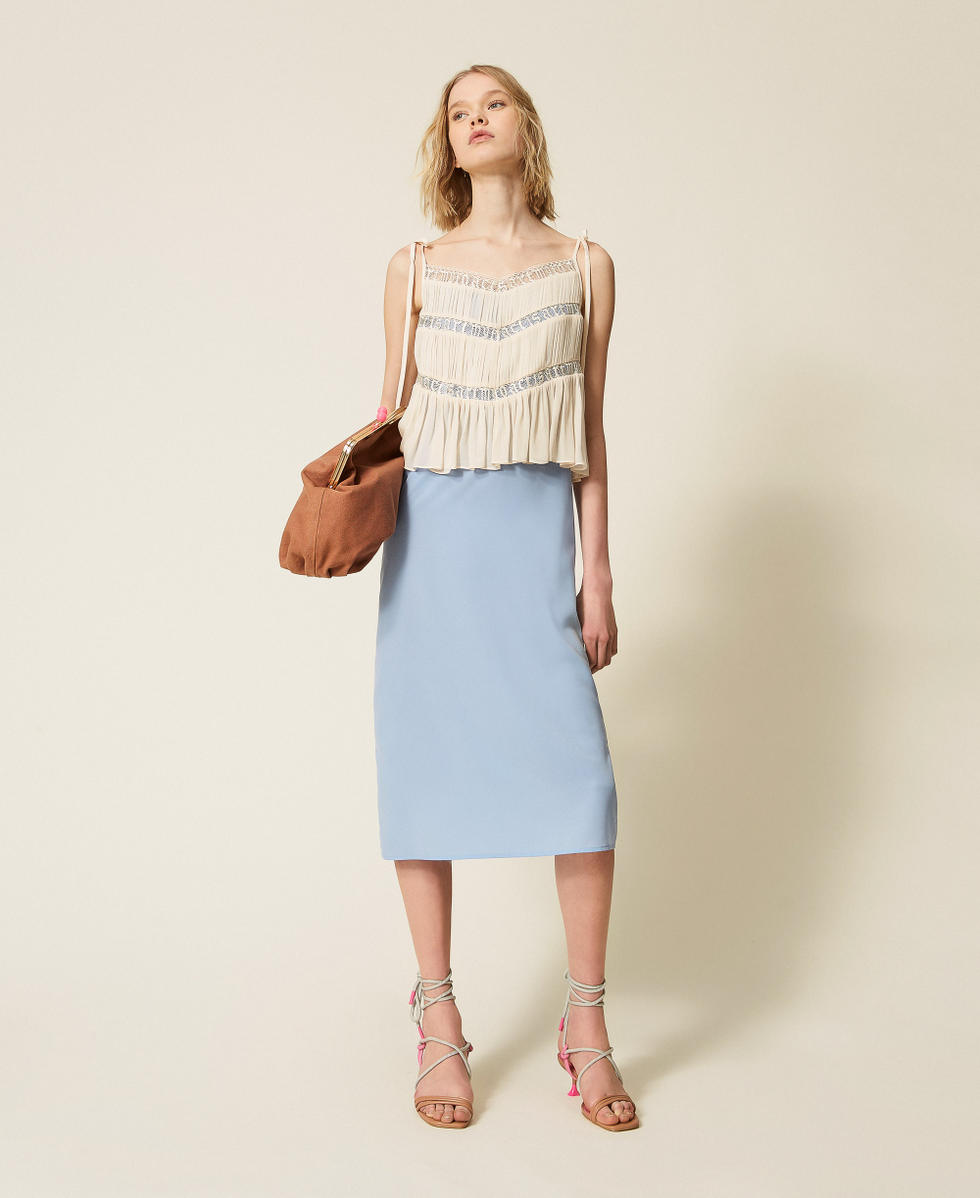 Robe midi MYFO avec dentelle et plis Bicolore Bleu &laquo;&nbsp;Placid Blue&nbsp;&raquo;/Blanc &laquo;&nbsp;Neige&nbsp;&raquo; Femme 261AQ2094_13511_T0