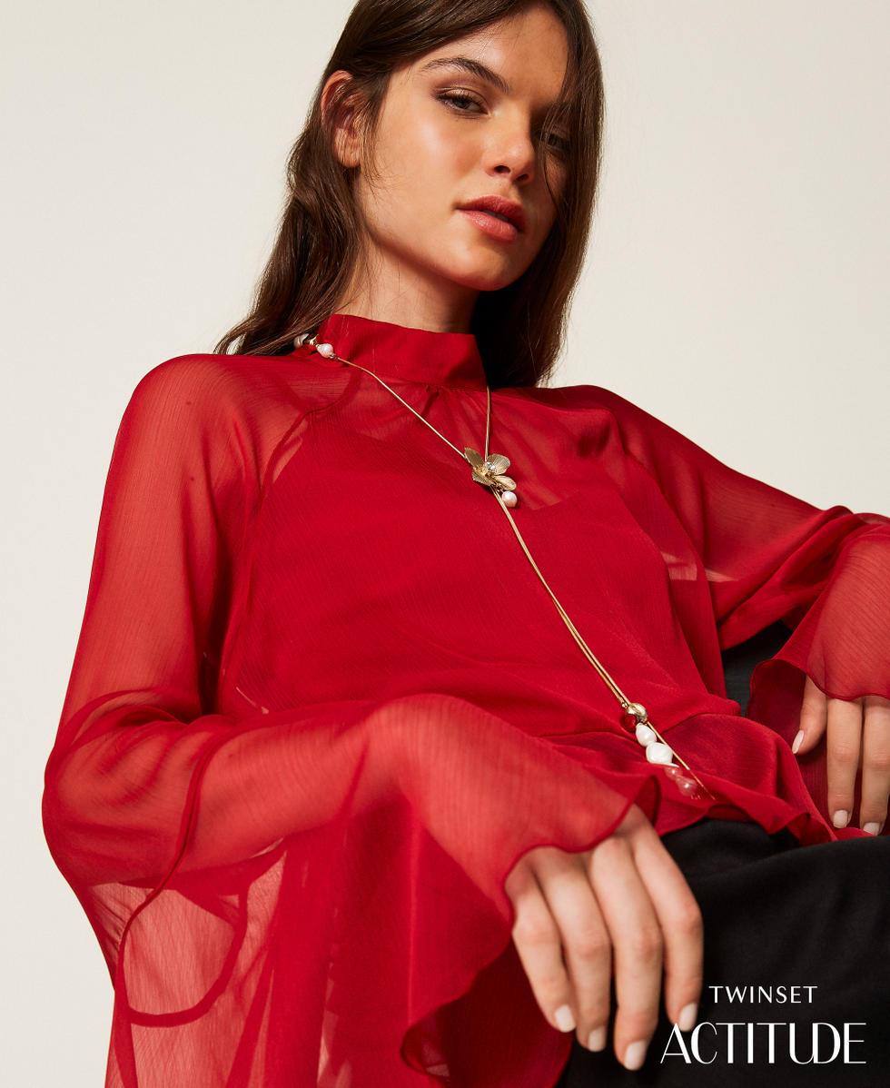 Bluse aus Voile mit Volant Kirsch Rot Frau 252AT2213_00034_PA