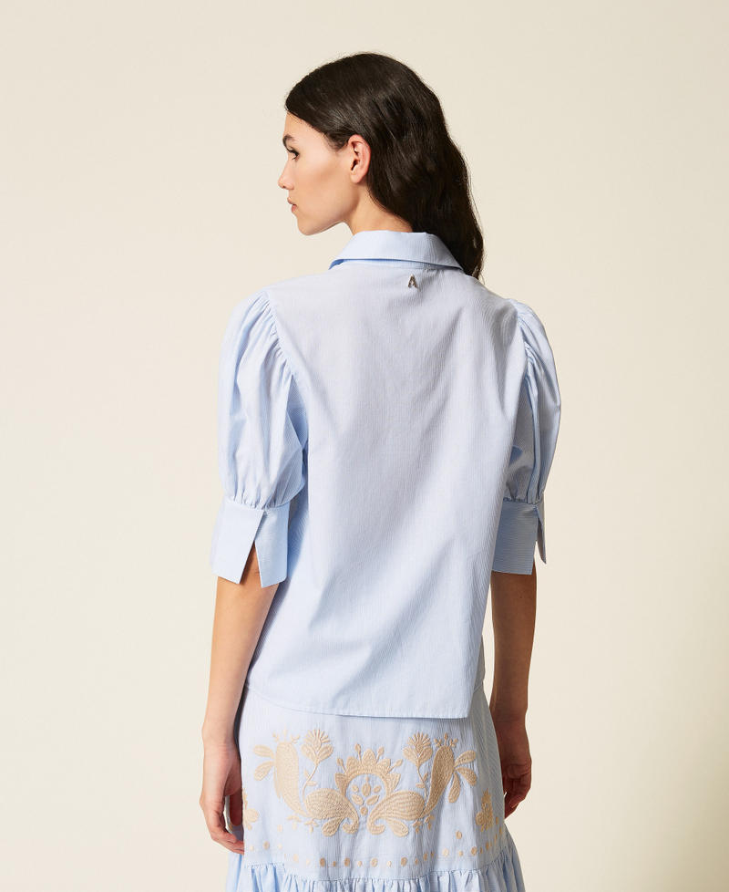 Camicia a righe con ricamo Off White / Light Blue Embroidery Pinstripe Donna 261AT2030_13391_03