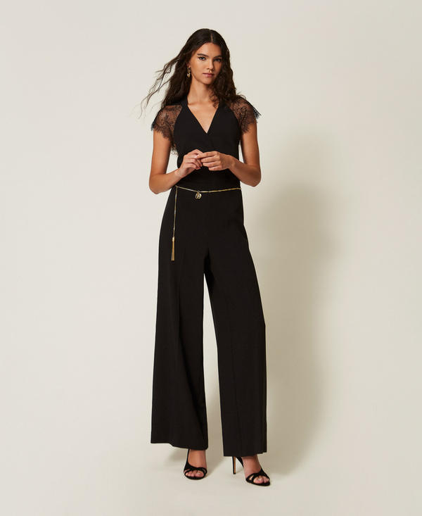Cr&ecirc;pe and lace jumpsuit