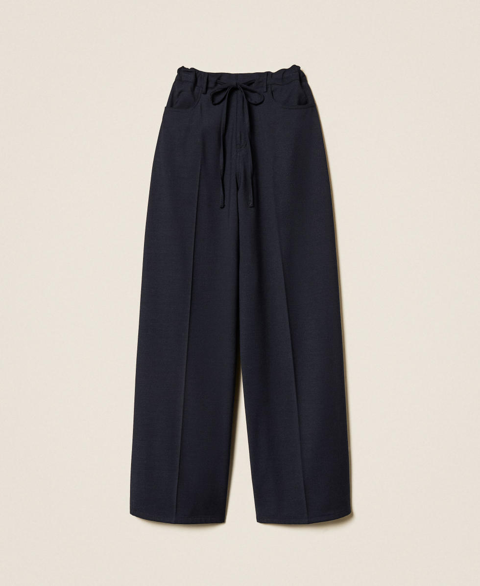 Wide wool blend trousers
