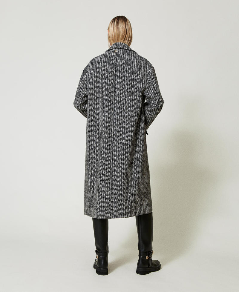 Pinstripe wool blend coat Salt Pepper Snow / Black Stripe Woman 242TT2510_12077_03