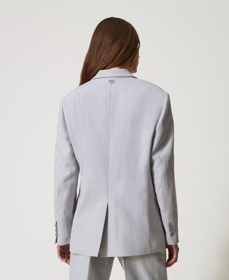 Sartorial-style cotton and linen twill blazer Light Ash Grey Woman 251TP2760_12147_03