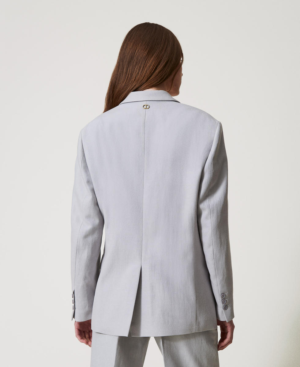 Blazer couture en serg&eacute; de coton et lin Gris &laquo;&nbsp;Light Ash&nbsp;&raquo; Femme 251TP2760_12147_03