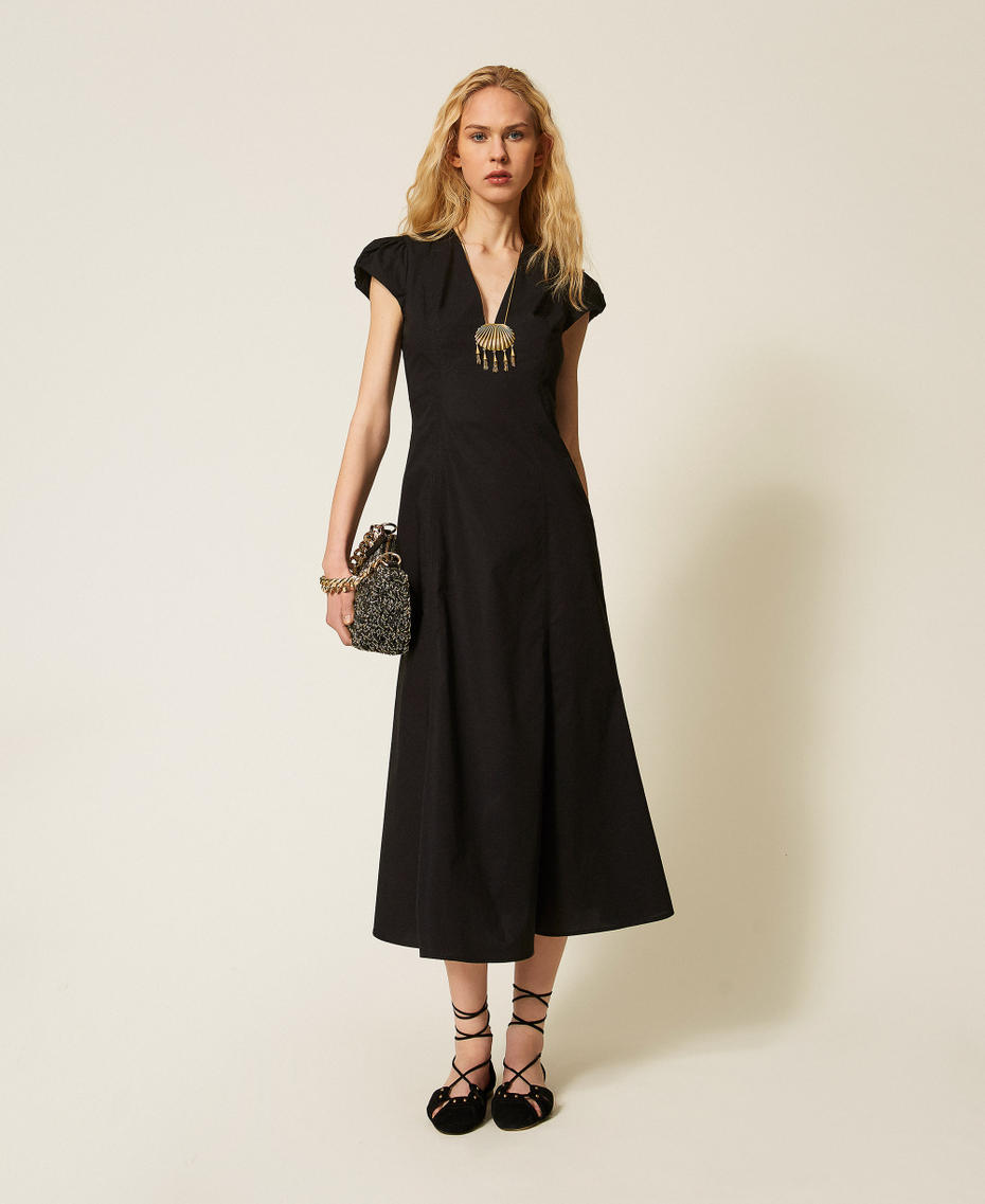 Long poplin dress Black Woman 261TT2025_00006_T0