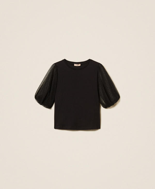 T-shirt with tulle sleeves