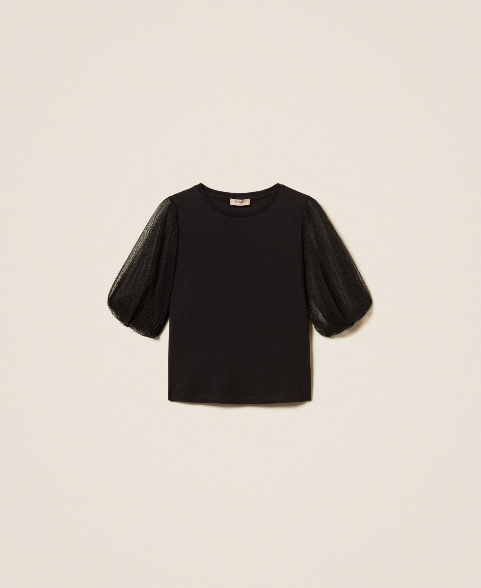 T-shirt with tulle sleeves
