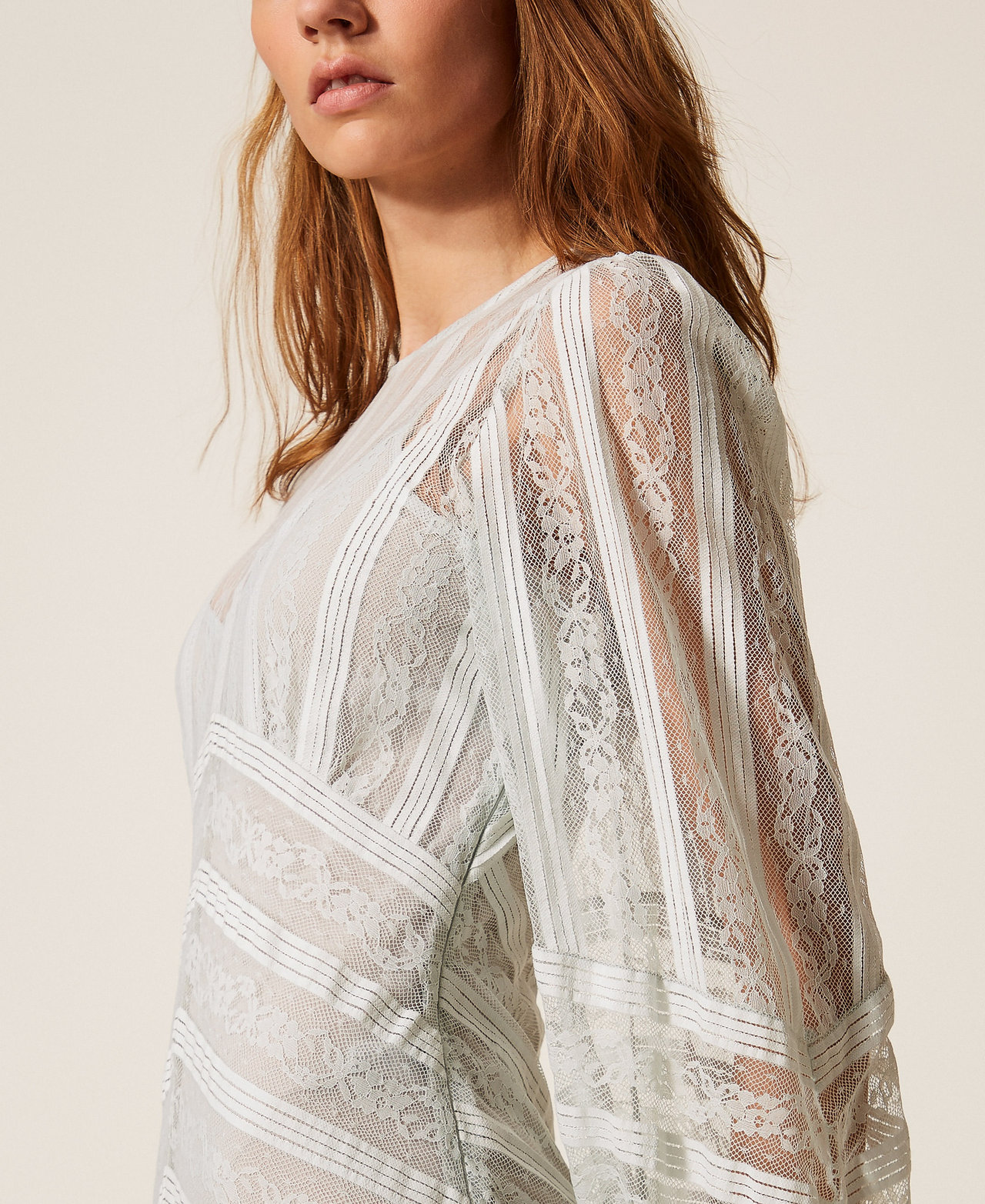 Long striped lace dress Woman, Light blue | TWINSET Milano