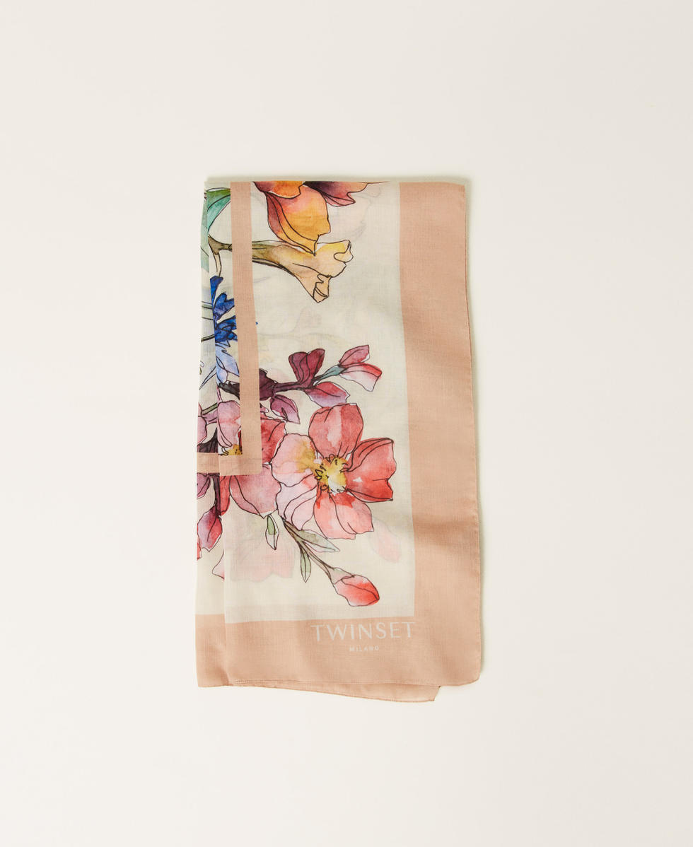 Pa&ntilde;uelo con estampado de logotipo y flores Estampado Flowers Delicate Beige Mujer 251TA4330_12277_01