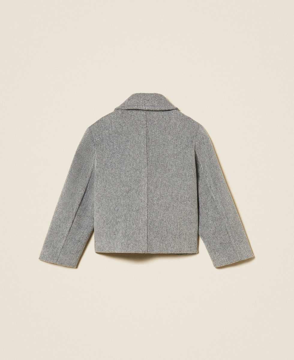Caban crois&eacute; en drap Gris Moyen Chin&eacute; Fille 262GJ2061_12838_S1