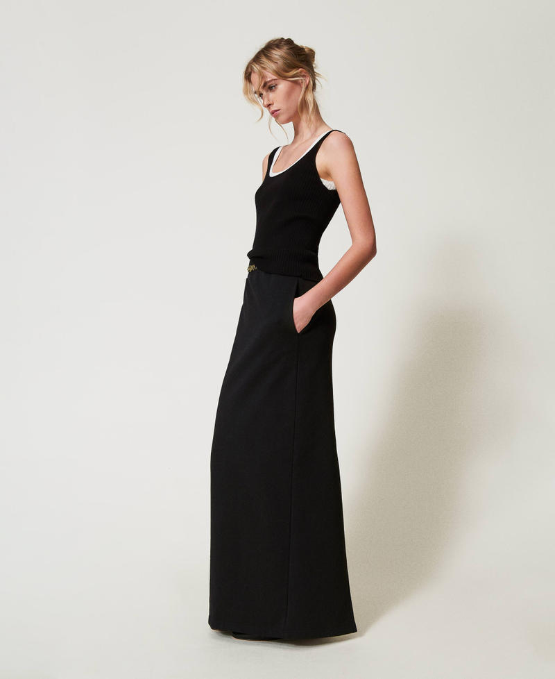 Long skirt with Oval T chain Black Woman 251TE2072_00006_02