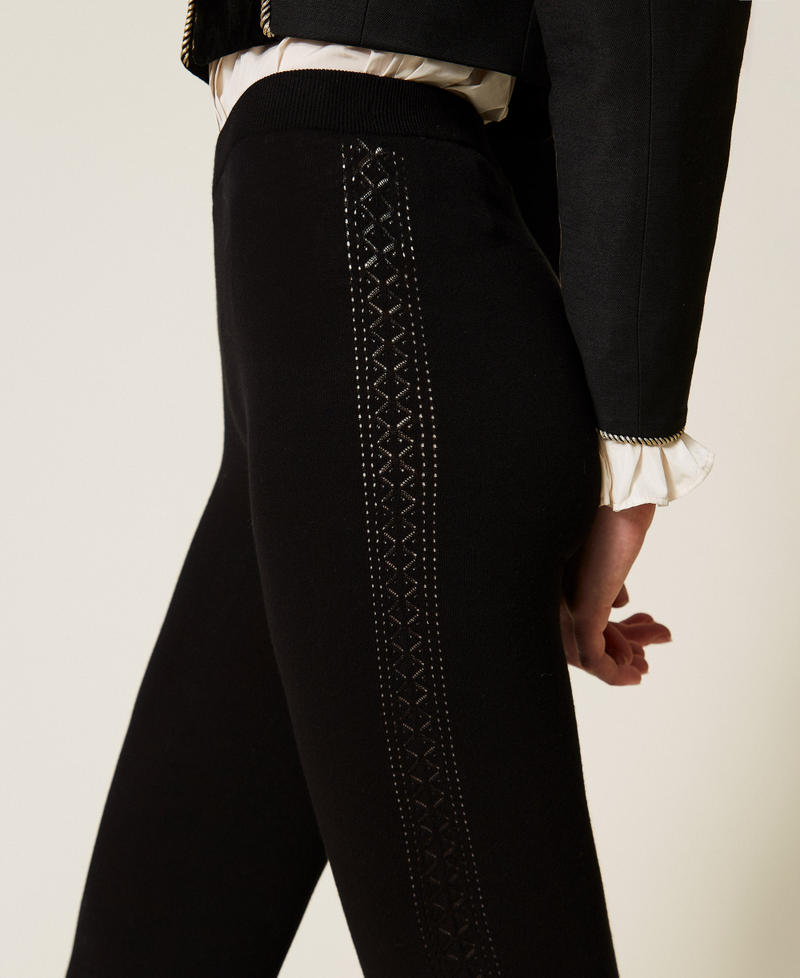 Leggings in maglia con bande laterali Nero Donna 252TS3281_00006_04