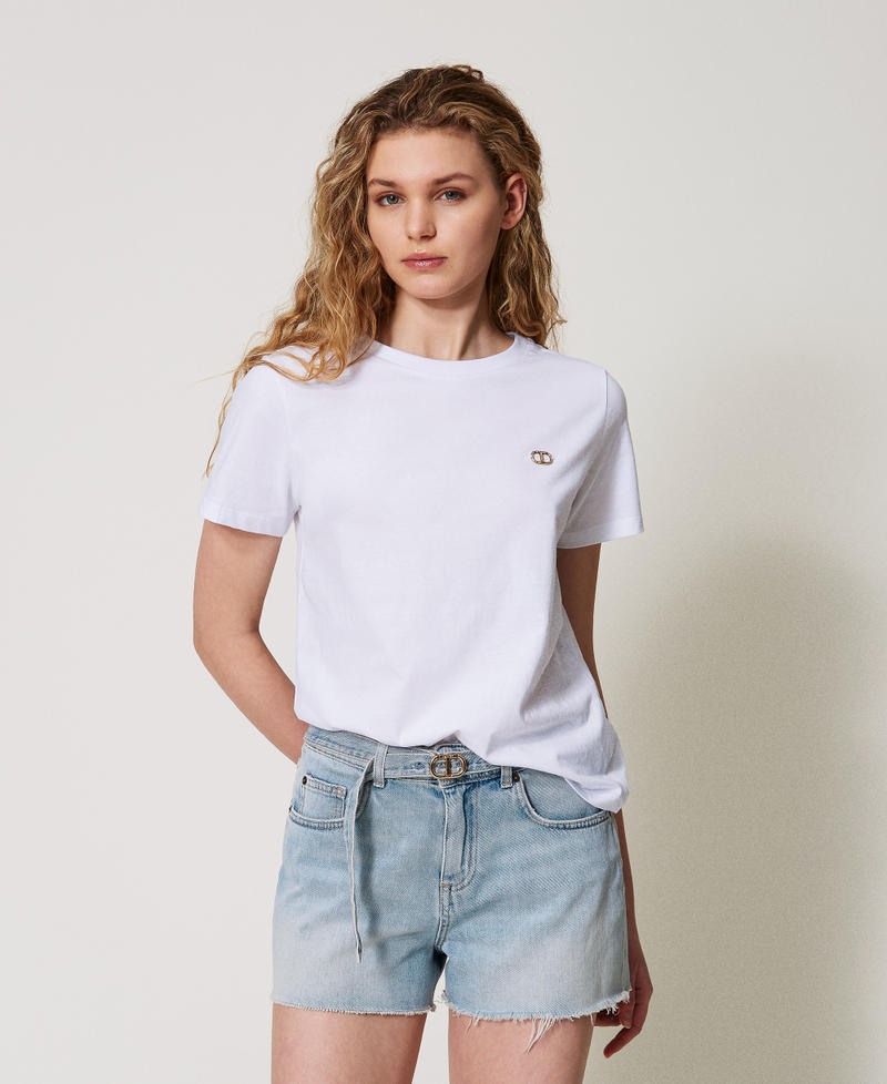 T-shirt avec logo Oval T strassé Blanc Femme 251TT2040_00001_01