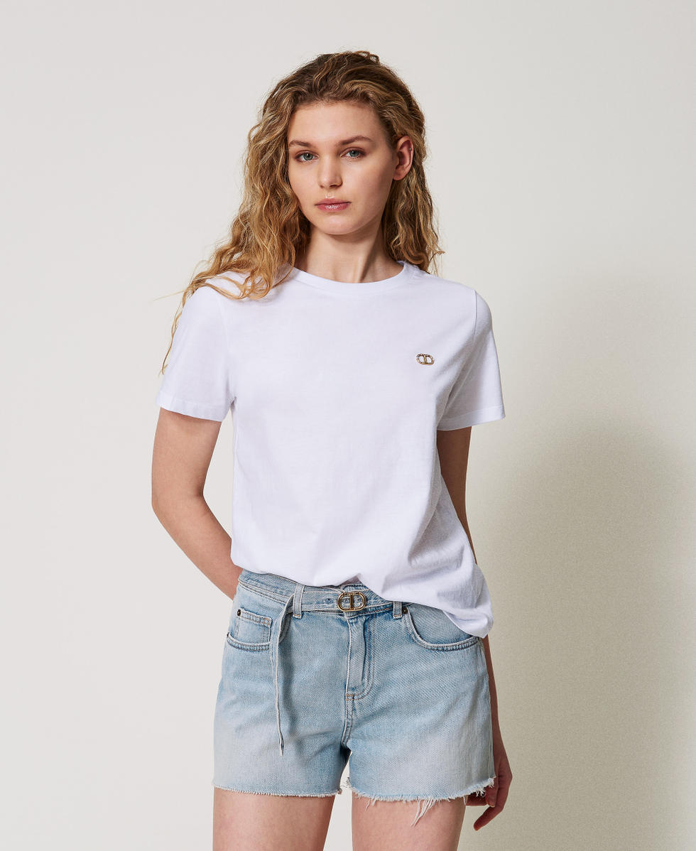 T-shirt with a rhinestone Oval T logo White Woman 251TT2040_00001_01
