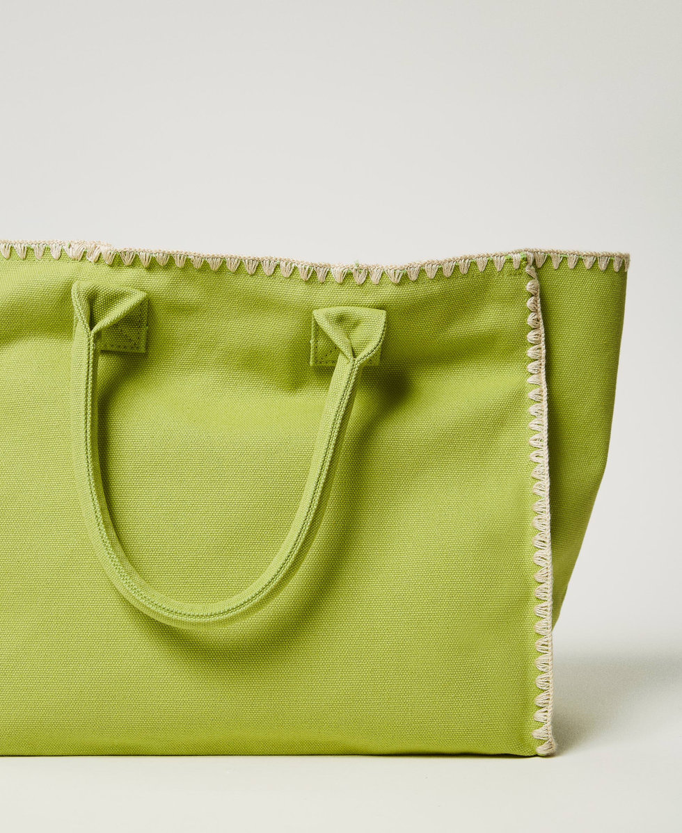 Canvas shopper bag with embroidery Green Grenoble Woman 251LB7AFF_12131_03