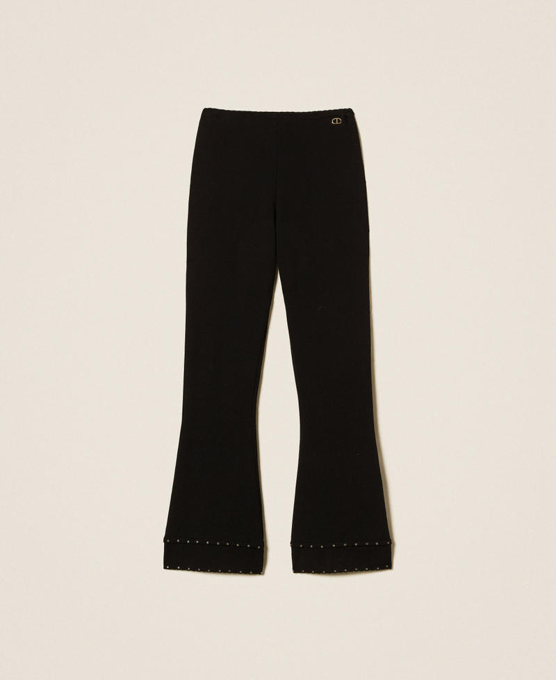 Knit trousers with rhinestones Black Woman 252TP3273_00006_S0