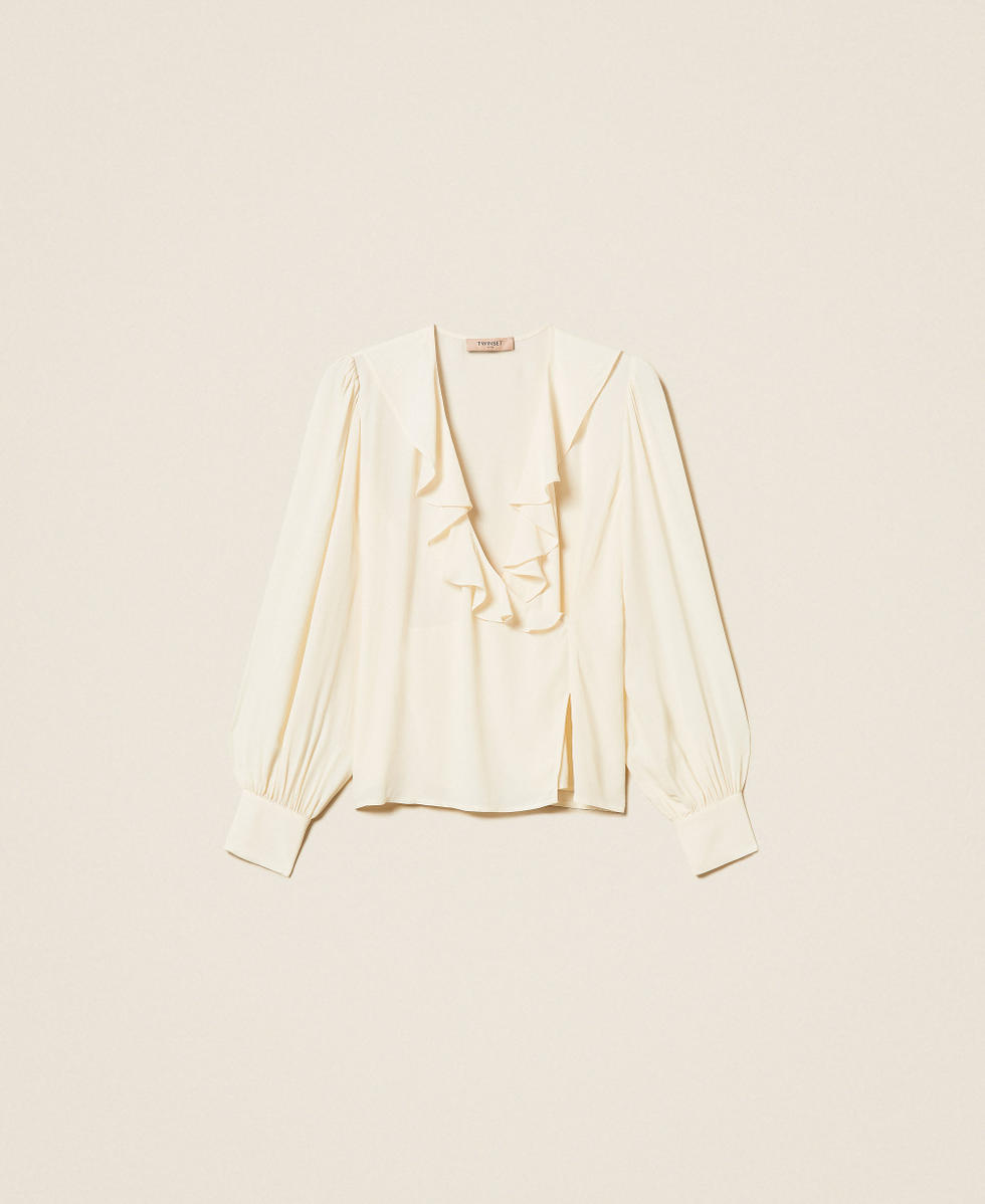 Bluse aus Cr&ecirc;pe de Chine mit Volant