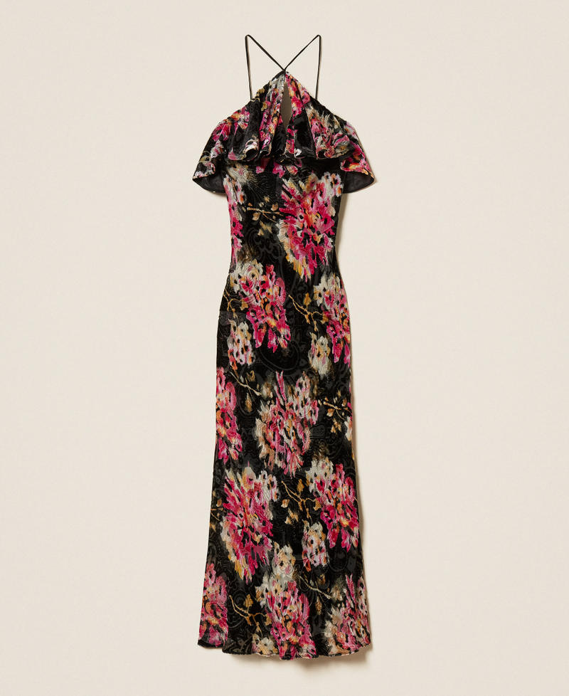 Silk blend velvet floral dress Black/Magenta Floral Print Woman 252TS2330_13099_S0