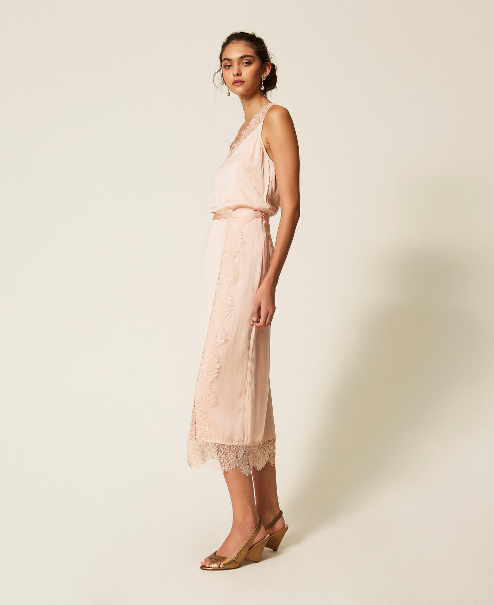 Gonna longuette in raso e pizzo Rosa "Peachy Keen" Donna 262TP2123_11947_03