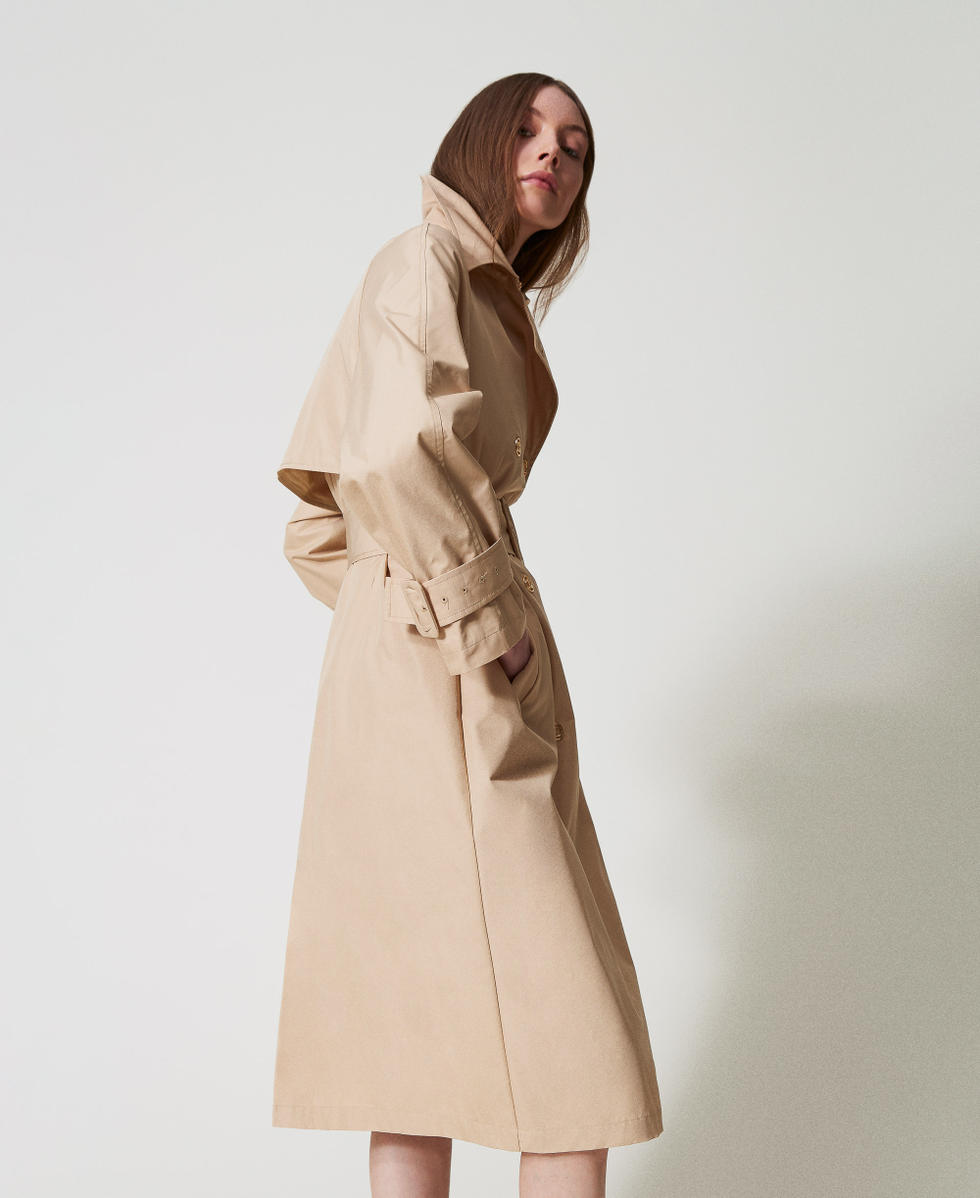 Twill trench coat with Oval T buttons Rope Beige Woman 251TP2660_12145_04