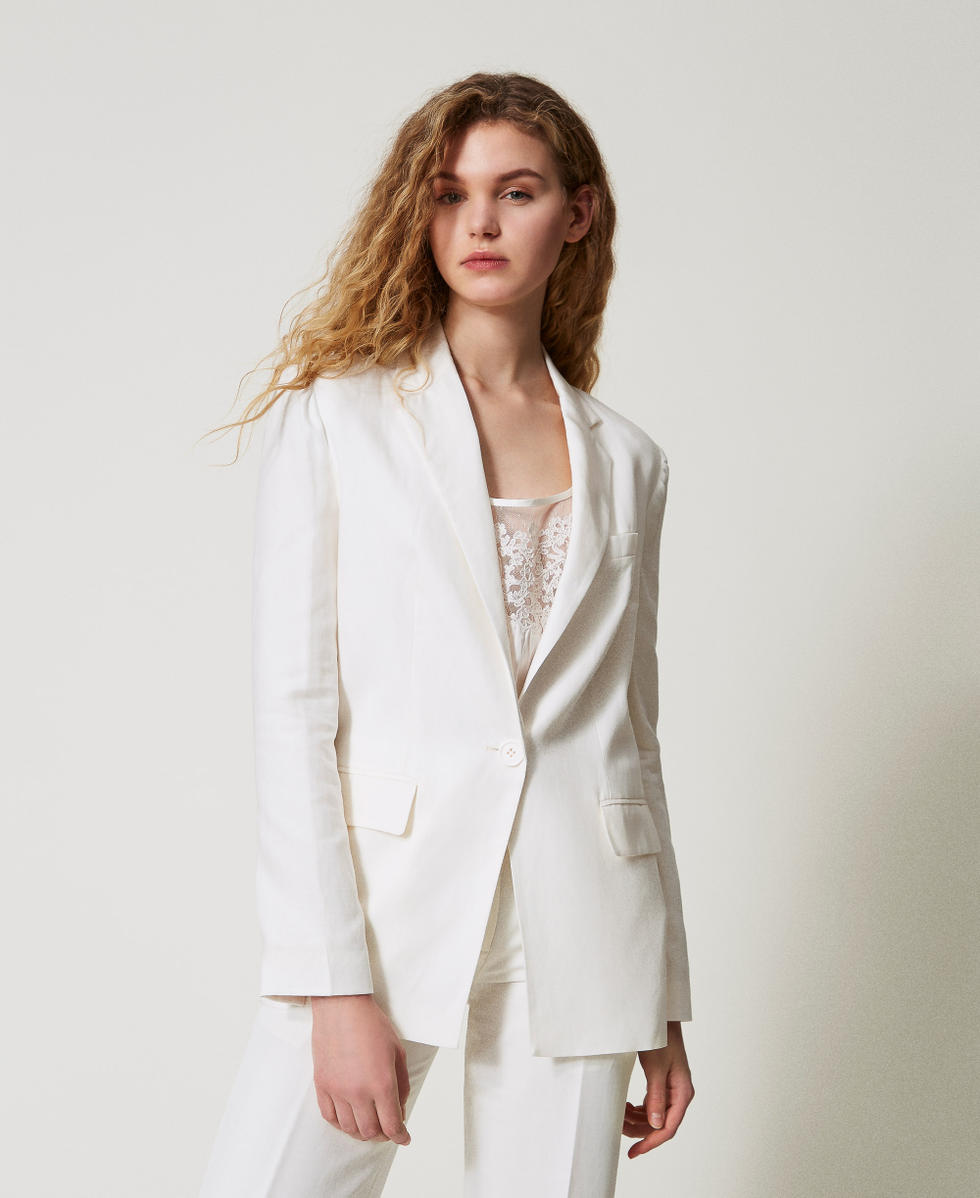 Linen-blend blazer White Snow Woman 251TT2073_00282_04