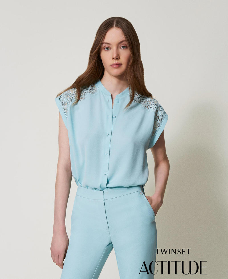 Camicia in twill con ricamo Azzurro "Canal Blue" Donna 251AP2421_12134_PA