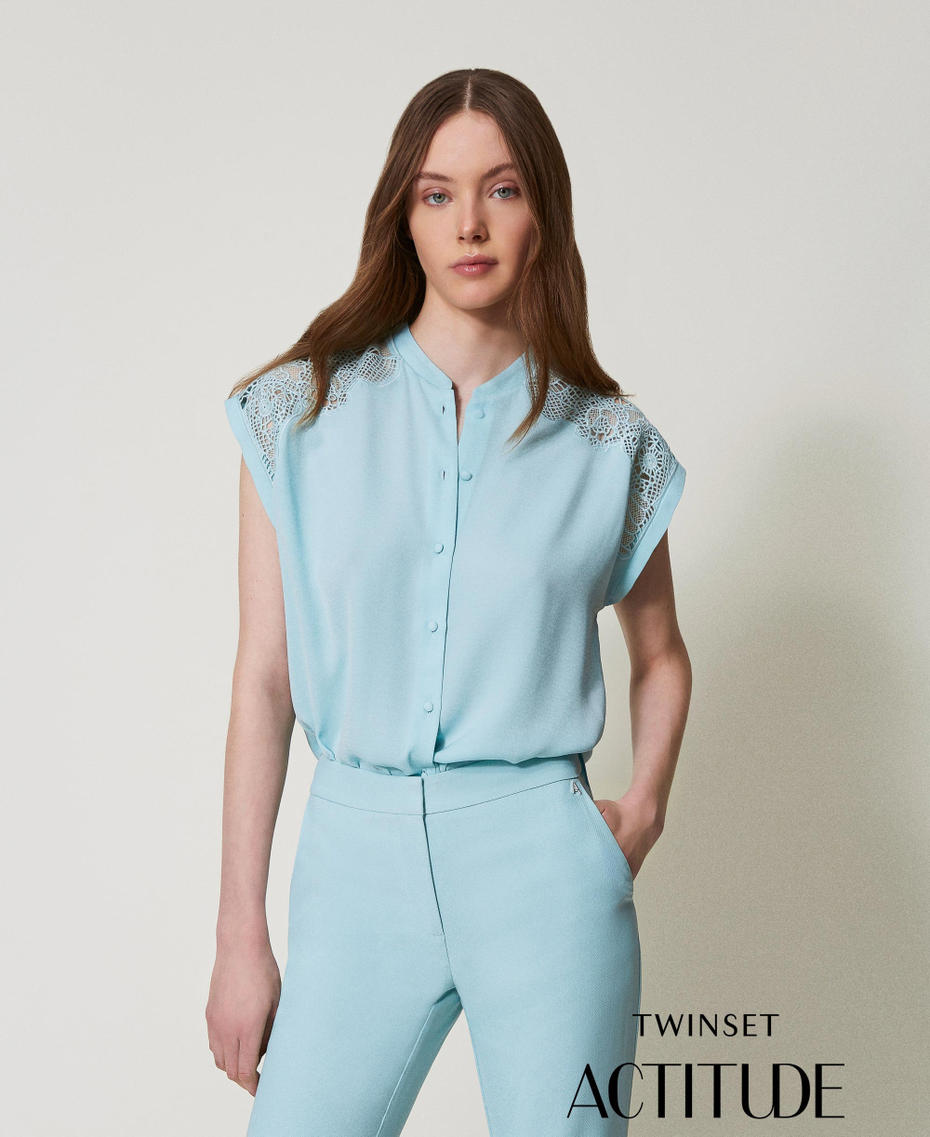 Camicia in twill con ricamo Azzurro "Canal Blue" Donna 251AP2421_12134_PA