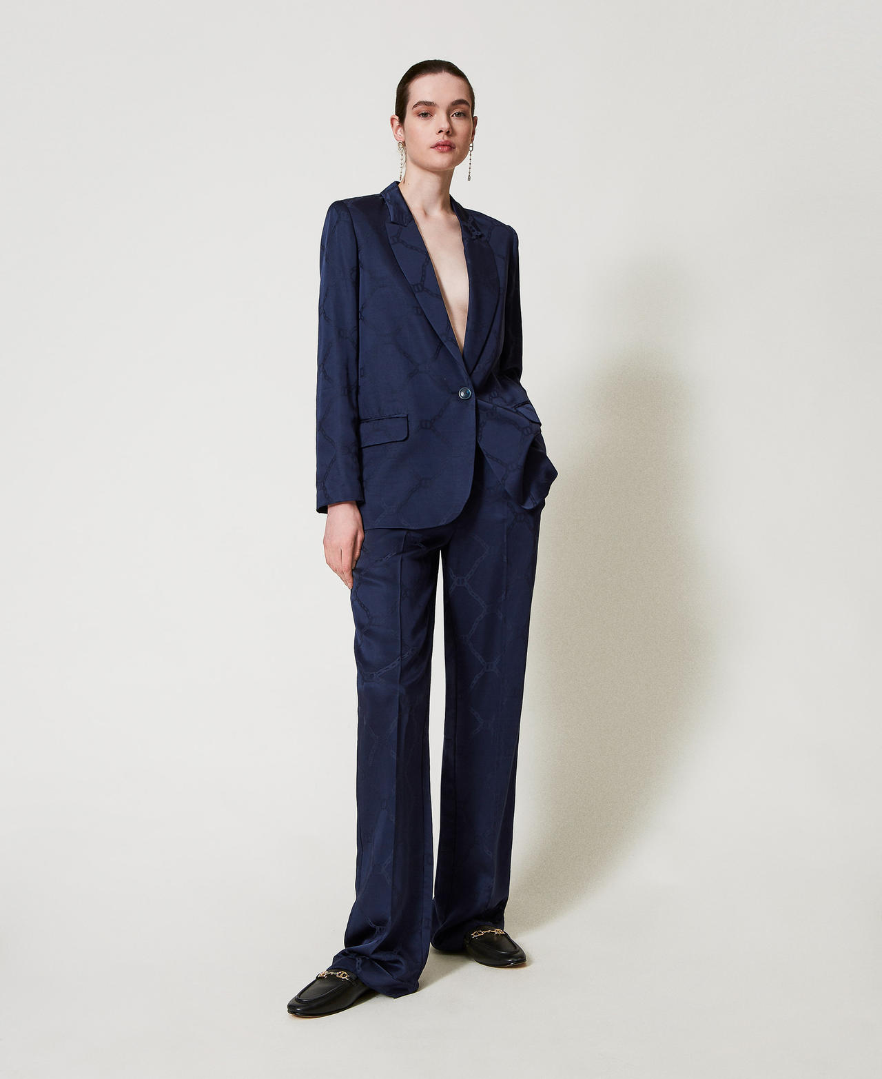 Trousers with jacquard Oval T Indigo Woman 251TP2011_00384_05