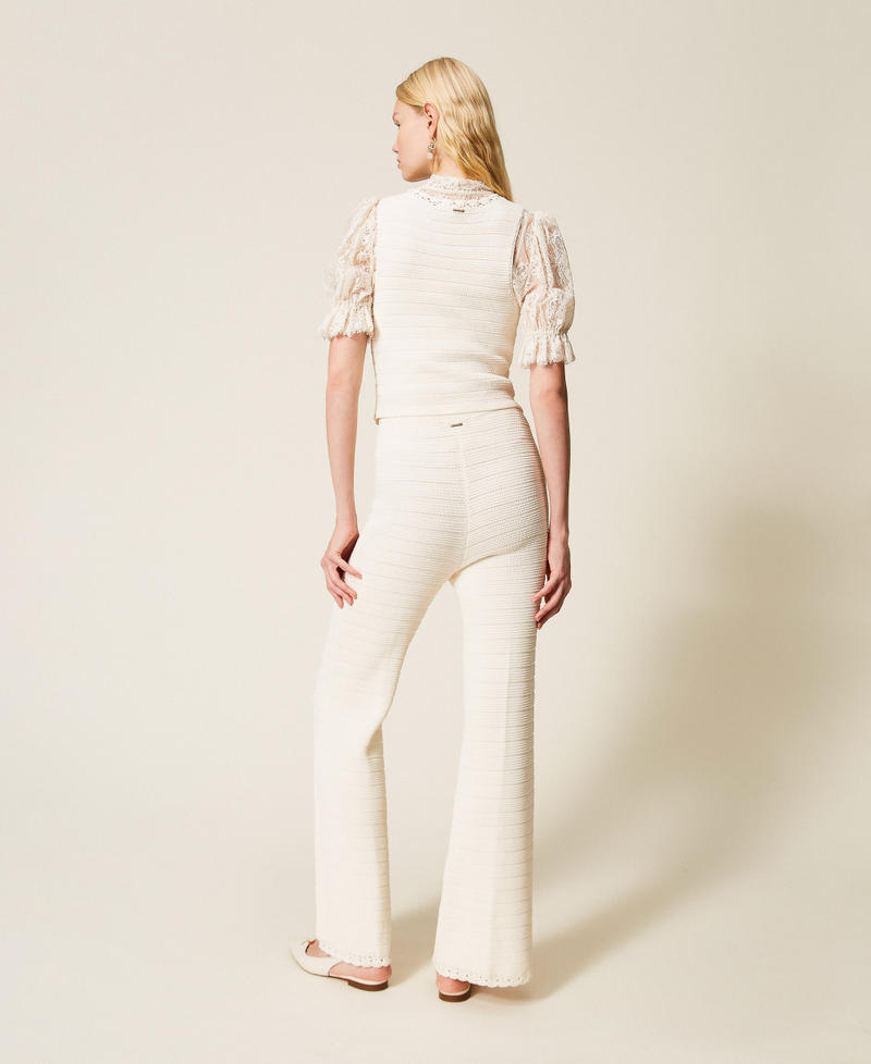 Strickhose mit H&auml;keleinsatz &bdquo;Parchment&ldquo;-Beige Frau 261TP3076_07222_03