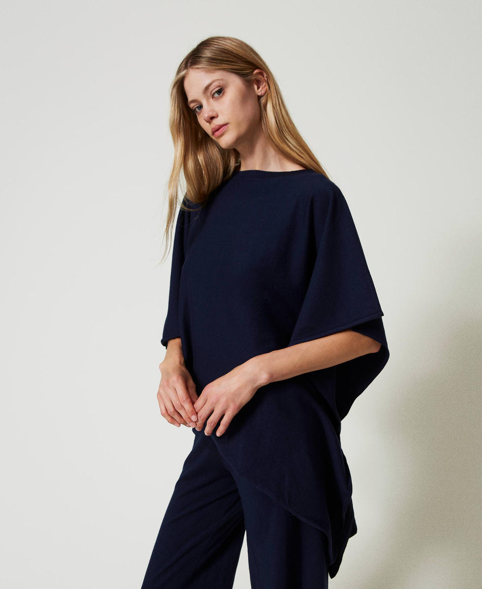 Asymmetric knit poncho Blackout Blue Woman 242LL3BAA_00481_02