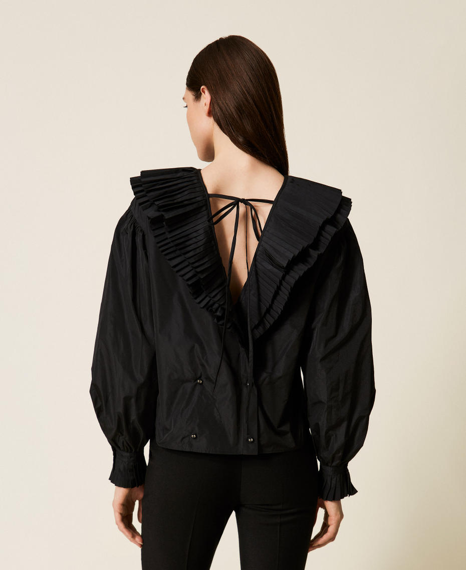 Taffeta shirt with flounces Black Woman 252TS2112_00006_03