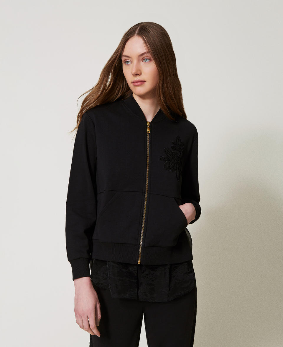 Sweatshirt with embroidery and organza insert Black Woman 251LL2HAA_00006_02