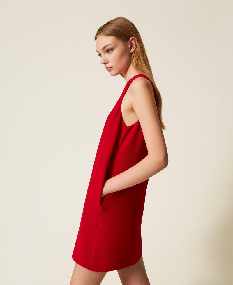 Short crêpe cady dress with Oval T chain Venetian Red Woman 252TP2302_00740_02