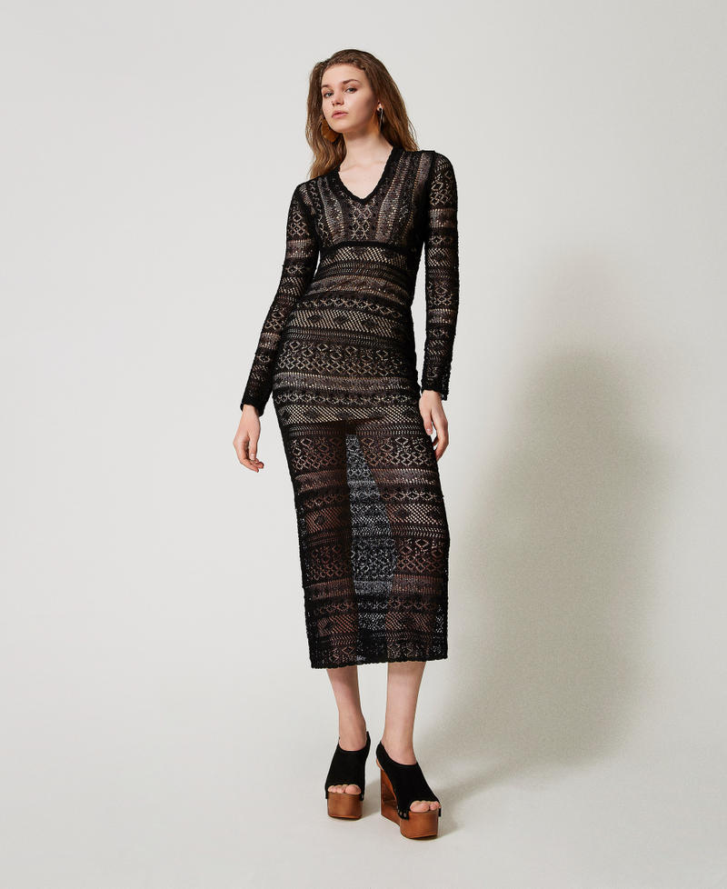 Long lace stitch knit dress Black Woman 251TS3107_00006_01