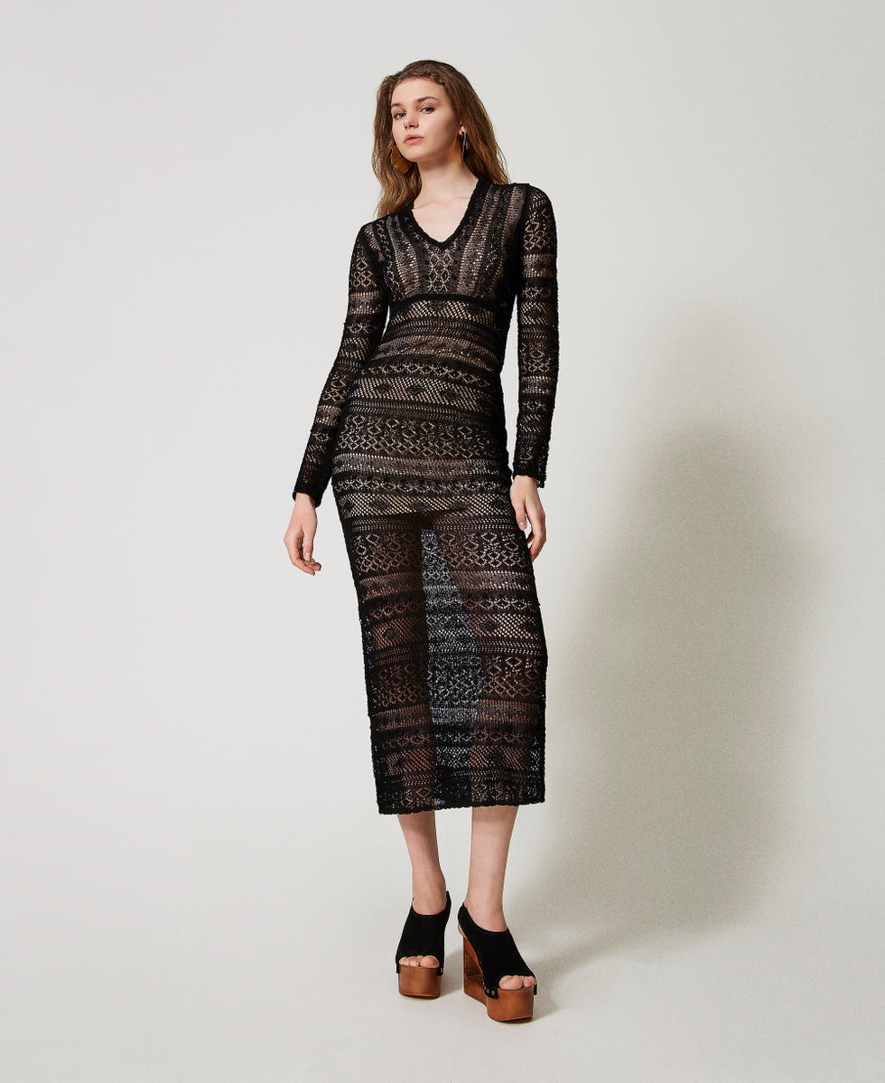 Long lace stitch knit dress