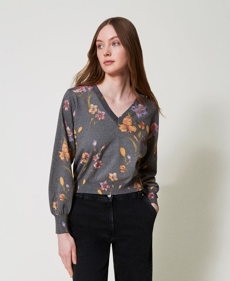 2-in-1-Pullover mit Blumenprint Print Iris Multicolor / Black Frau 251TP3650_12328_01