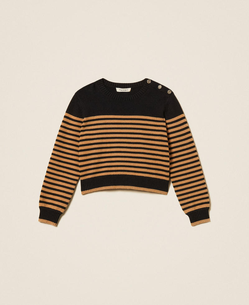 Striped jumper with buttons Black/"Iced Coffee" Brown Stripes Girl 262GJ3031_13771_S0