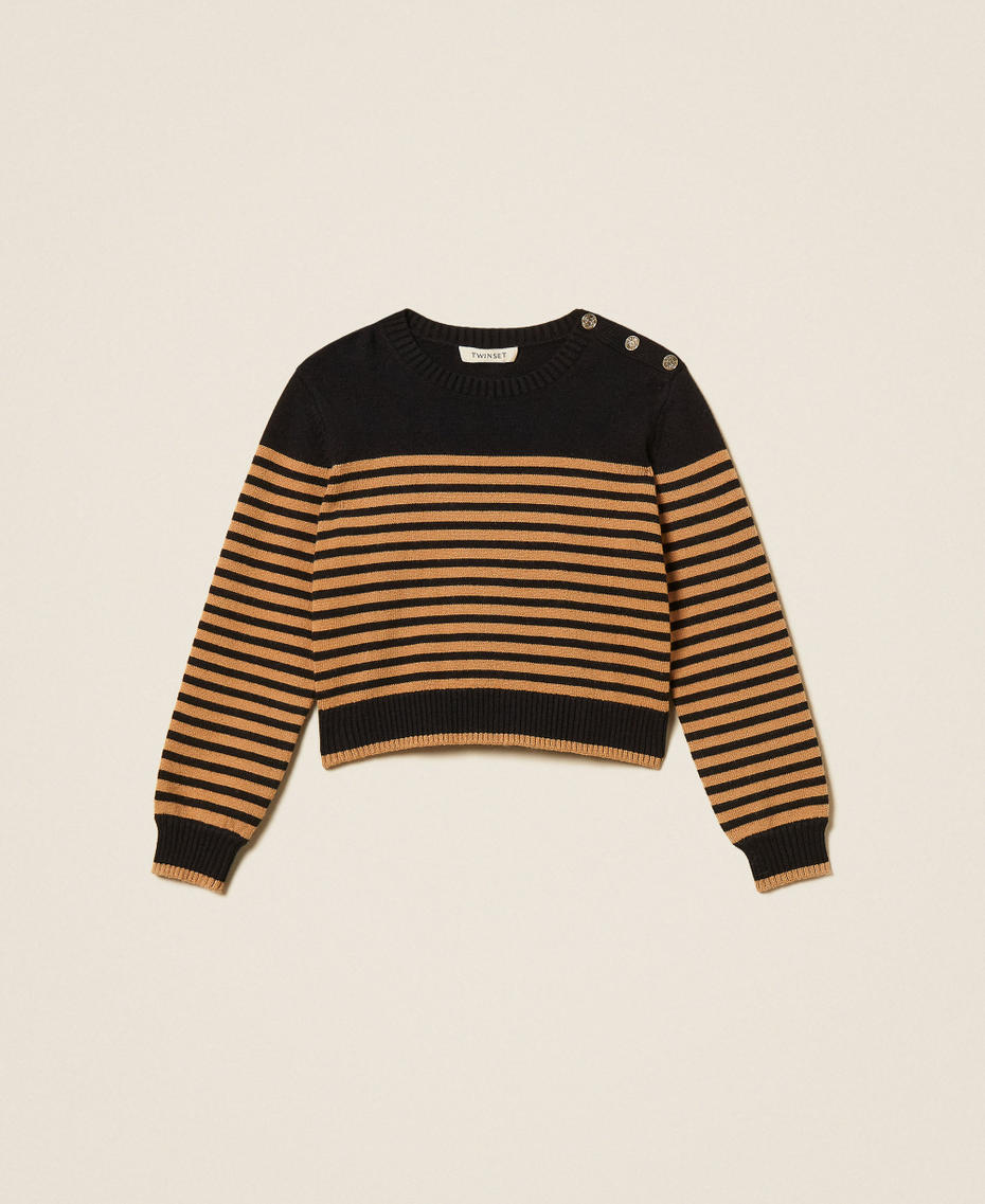 Striped jumper with buttons Black/"Iced Coffee" Brown Stripes Girl 262GJ3031_13771_S0