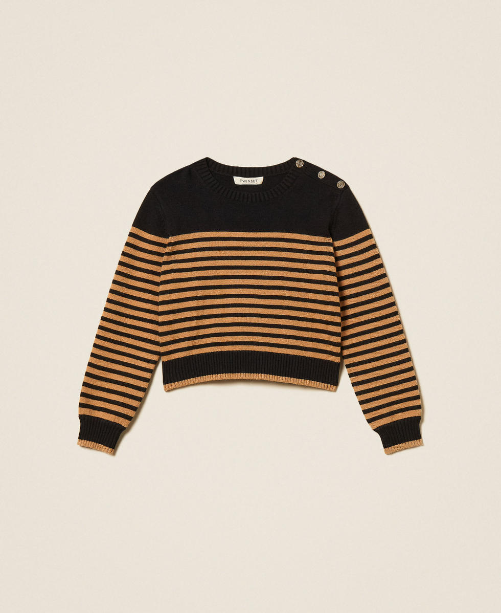 Striped jumper with buttons Black/"Iced Coffee" Brown Stripes Girl 262GJ3031_13771_S0