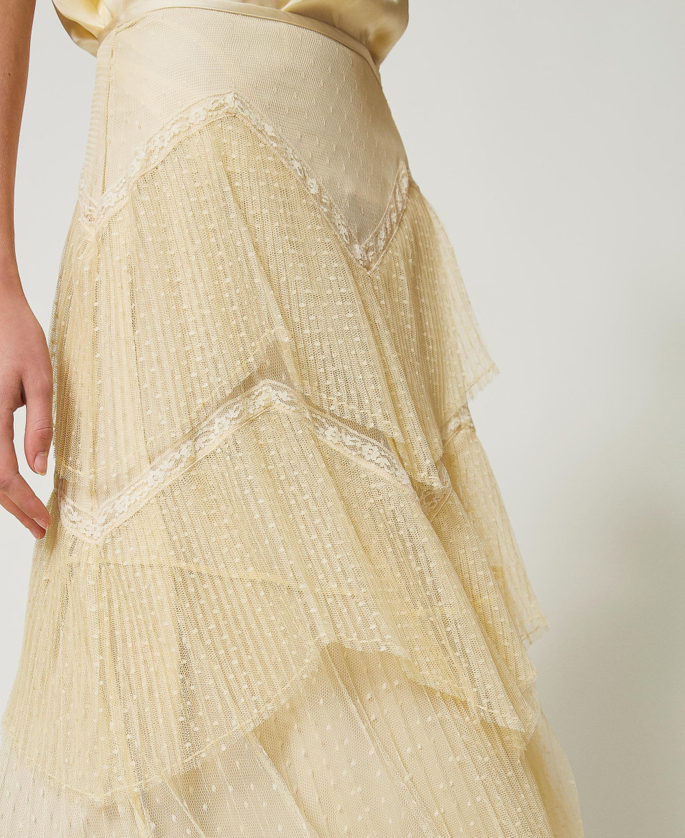 Jupe longue en tulle avec volants plissés