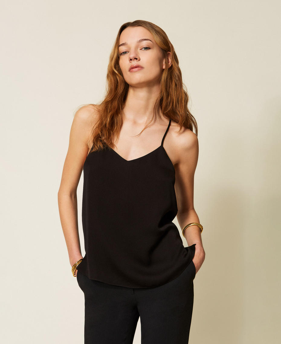Satin top with thin shoulder straps Black Woman 261TP2492_00006_01