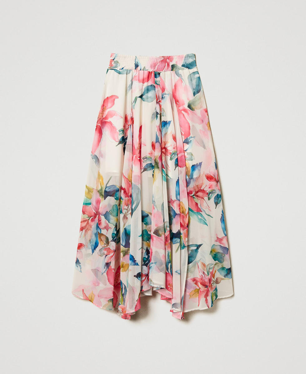 Maxirock aus Georgette mit Blumenprint Blumenprint Perlmutt / Multicolor Frau 251LB2ZFF_12194_S0