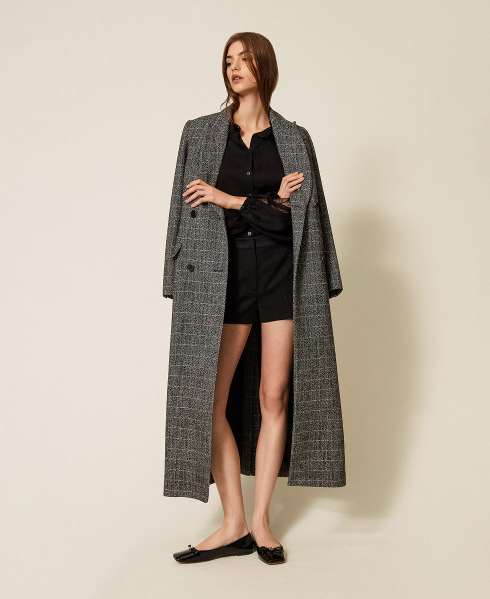 Chemise en satin avec dentelle Noir Femme 252LL2TBB_00006_T0