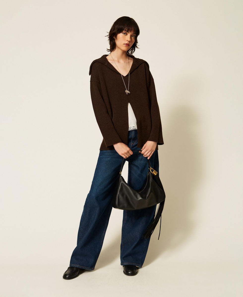 Maxijersey de lana mixta con abertura Darkness Brown Mujer 262TP3555_13411_T0