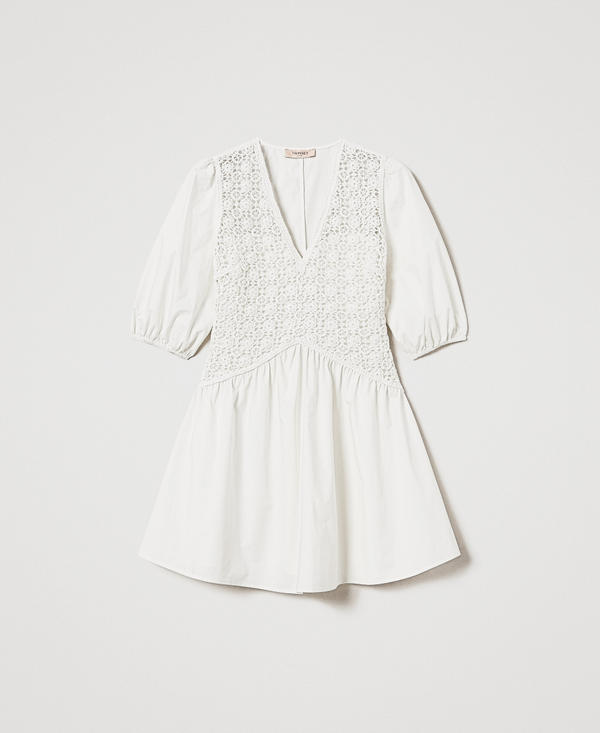 Short poplin dress with crochet detail