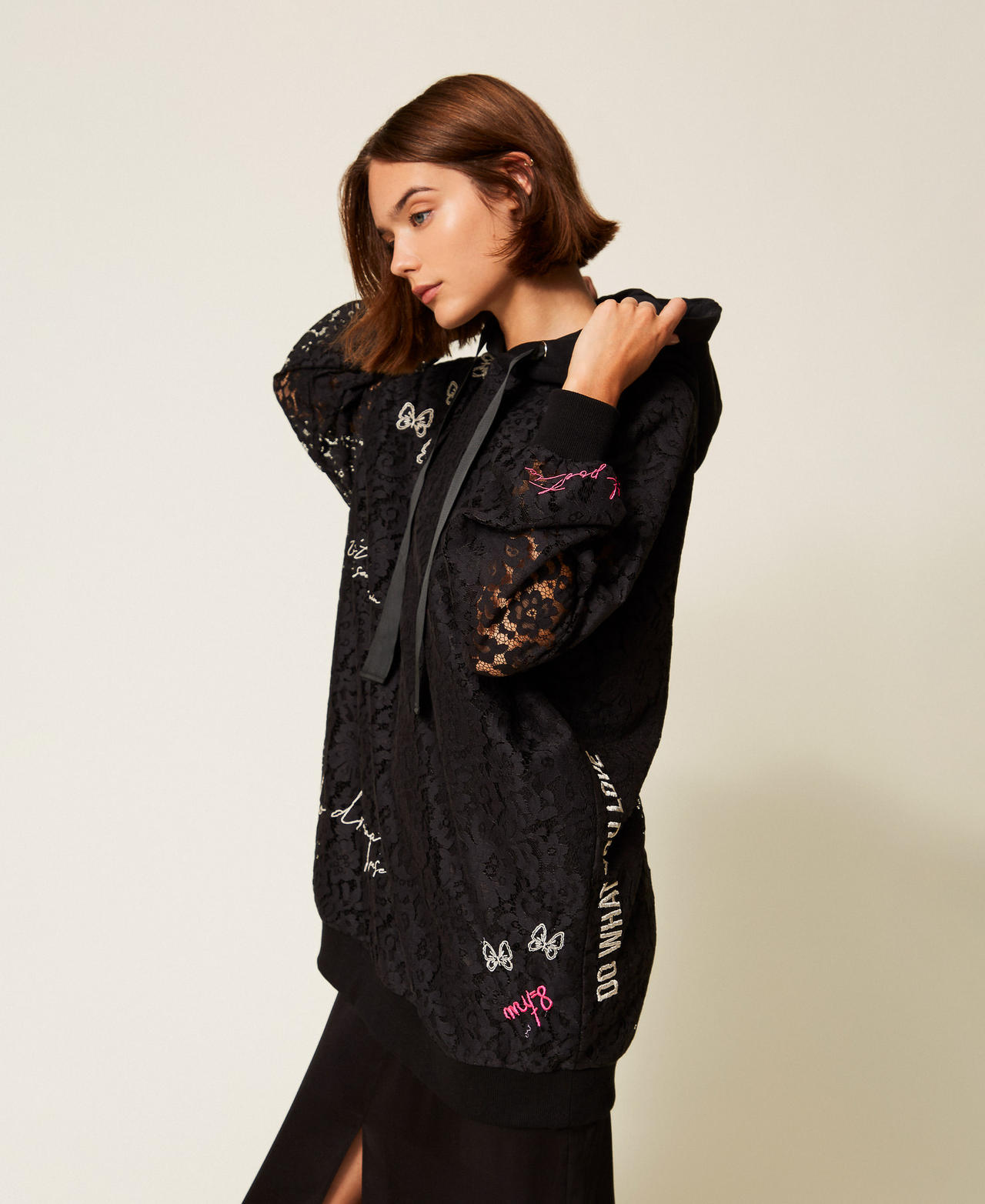 MYFO maxi lace sweatshirt with embroidery Black Woman 252AQ2140_00006_02