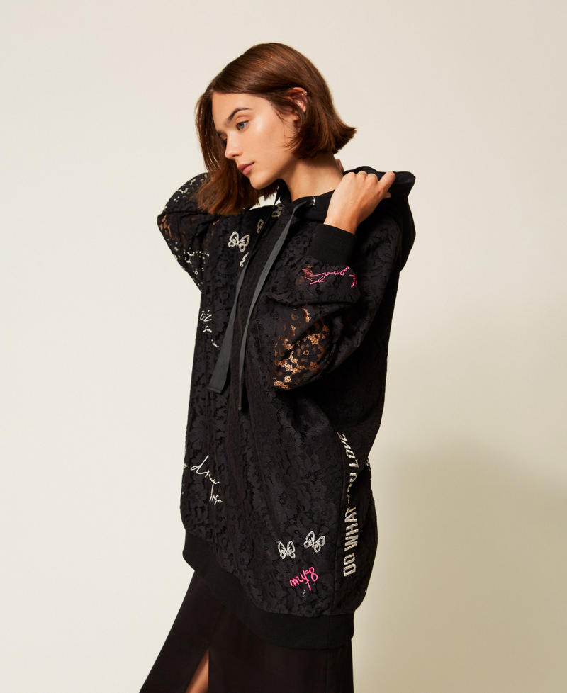 MYFO maxi lace sweatshirt with embroidery Black Woman 252AQ2140_00006_02